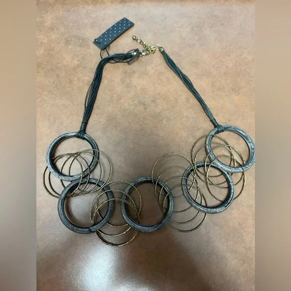 Black and Gold Hoop Necklace with earrings-Contemporary, statement piece - Picture 6 of 9